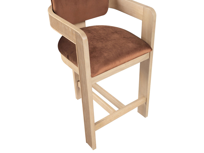 Sacha 20.5" Wide Natural Frame Velvet Bar Stool (Set of 2)