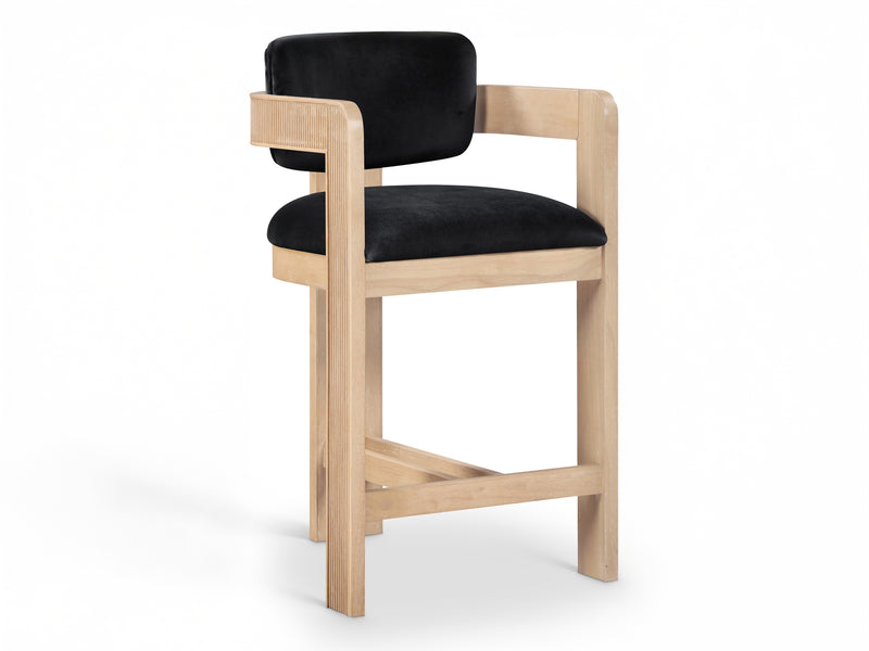 Sacha 20.5" Wide Natural Frame Velvet Bar Stool (Set of 2)