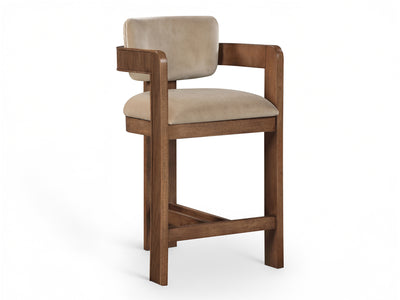 Sacha 20.5" Wide Walnut Frame Velvet Bar Stool (Set of 2)