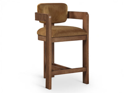 Sacha 20.5" Wide Walnut Frame Velvet Bar Stool (Set of 2)