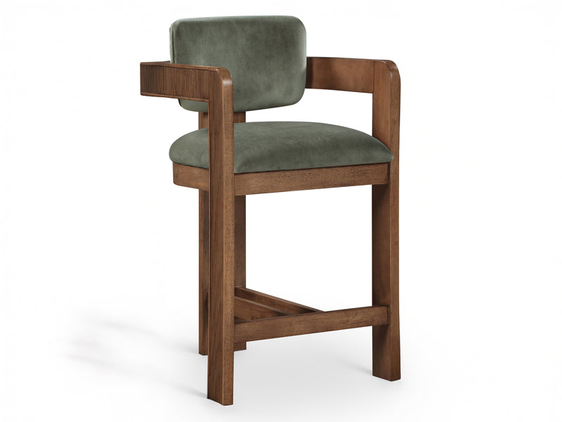 Sacha 20.5" Wide Walnut Frame Velvet Bar Stool (Set of 2)