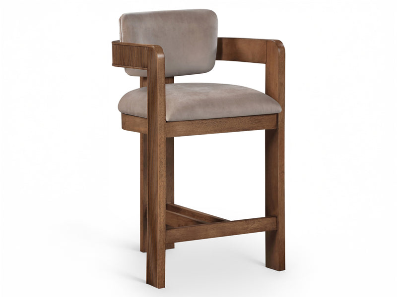 Sacha 20.5" Wide Walnut Frame Velvet Bar Stool (Set of 2)