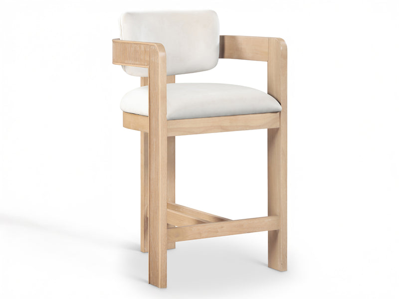 Sacha 20.5" Wide Natural Frame Velvet Bar Stool (Set of 2)