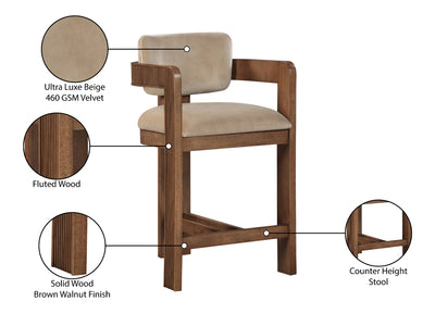 Sacha 20.5" Wide Walnut Frame Velvet Bar Stool (Set of 2)