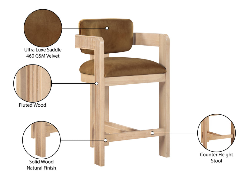 Sacha 20.5" Wide Natural Frame Velvet Bar Stool (Set of 2)