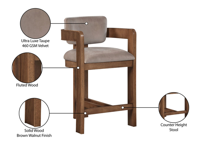 Sacha 20.5" Wide Walnut Frame Velvet Bar Stool (Set of 2)