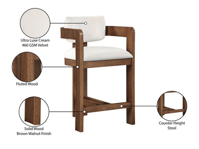 Sacha 20.5" Wide Walnut Frame Velvet Bar Stool (Set of 2)
