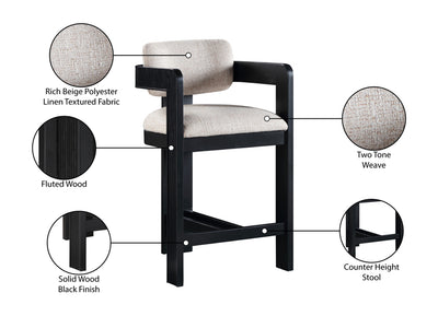 Sacha 20.5" Wide Black Frame Linen Bar Stool (Set of 2)