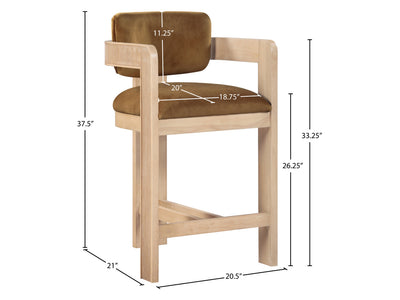 Sacha 20.5" Wide Natural Frame Velvet Bar Stool (Set of 2)
