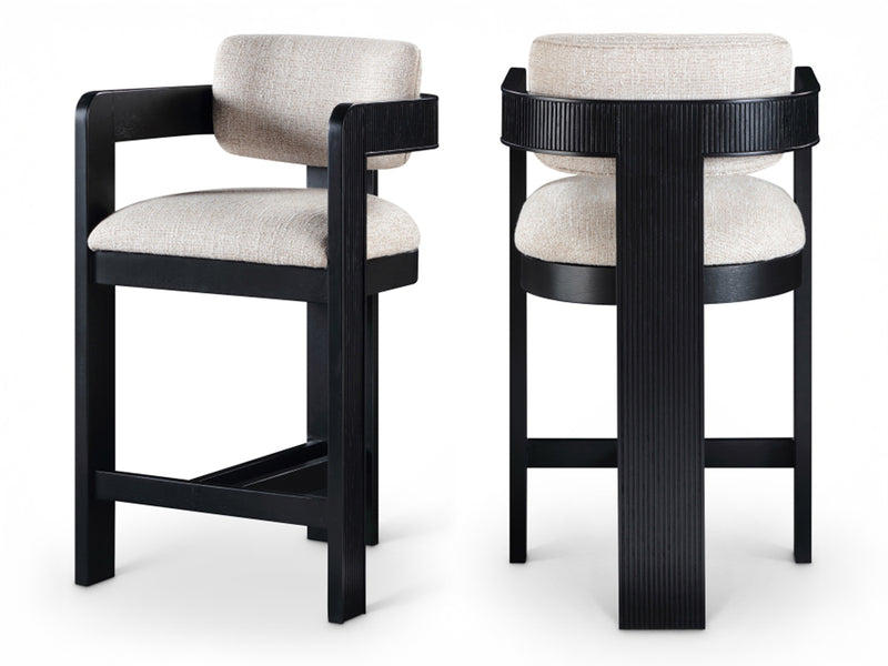 Sacha 20.5" Wide Black Frame Linen Bar Stool (Set of 2)