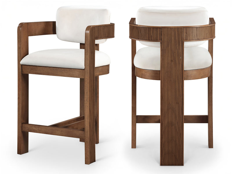 Sacha 20.5" Wide Walnut Frame Velvet Bar Stool (Set of 2)
