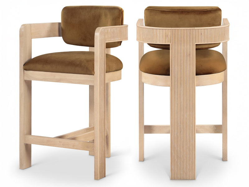 Sacha 20.5" Wide Natural Frame Velvet Bar Stool (Set of 2)