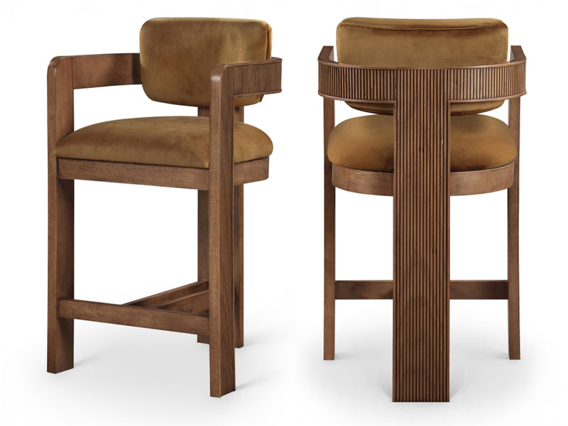 Sacha 20.5" Wide Walnut Frame Velvet Bar Stool (Set of 2)