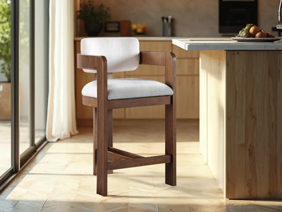 Sacha 20.5" Wide Walnut Frame Linen Bar Stool (Set of 2)