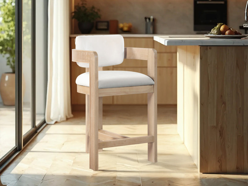 Sacha 20.5" Wide Natural Frame Velvet Bar Stool (Set of 2)