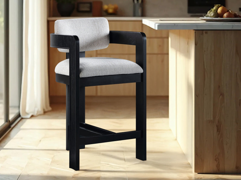 Sacha 20.5" Wide Black Frame Linen Bar Stool (Set of 2)