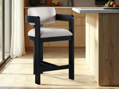 Sacha 20.5" Wide Black Frame Linen Bar Stool (Set of 2)
