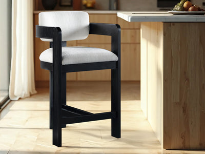 Sacha 20.5" Wide Black Frame Linen Bar Stool (Set of 2)