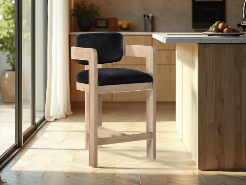 Sacha 20.5" Wide Natural Frame Velvet Bar Stool (Set of 2)