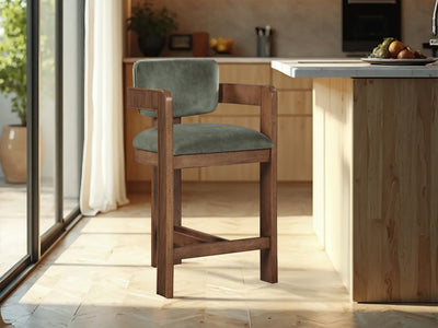 Sacha 20.5" Wide Walnut Frame Velvet Bar Stool (Set of 2)