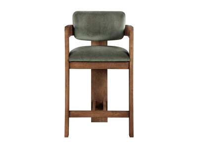 Sacha 20.5" Wide Walnut Frame Velvet Bar Stool (Set of 2)