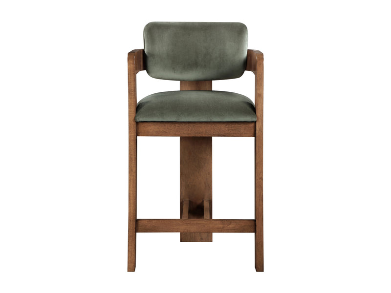 Sacha 20.5" Wide Walnut Frame Velvet Bar Stool (Set of 2)