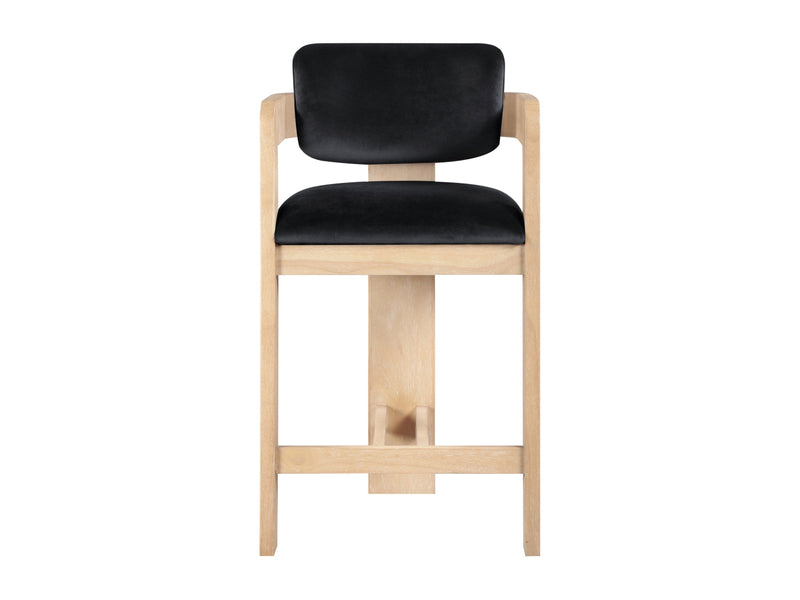 Sacha 20.5" Wide Natural Frame Velvet Bar Stool (Set of 2)