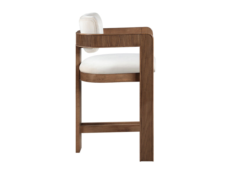 Sacha 20.5" Wide Walnut Frame Velvet Bar Stool (Set of 2)