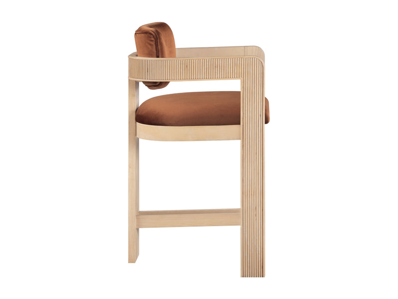 Sacha 20.5" Wide Natural Frame Velvet Bar Stool (Set of 2)