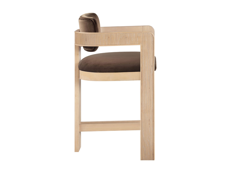 Sacha 20.5" Wide Natural Frame Velvet Bar Stool (Set of 2)