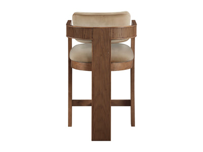 Sacha 20.5" Wide Walnut Frame Velvet Bar Stool (Set of 2)