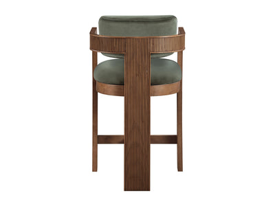 Sacha 20.5" Wide Walnut Frame Velvet Bar Stool (Set of 2)