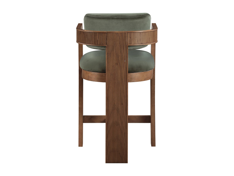 Sacha 20.5" Wide Walnut Frame Velvet Bar Stool (Set of 2)