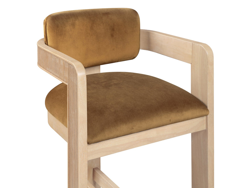 Sacha 20.5" Wide Natural Frame Velvet Bar Stool (Set of 2)