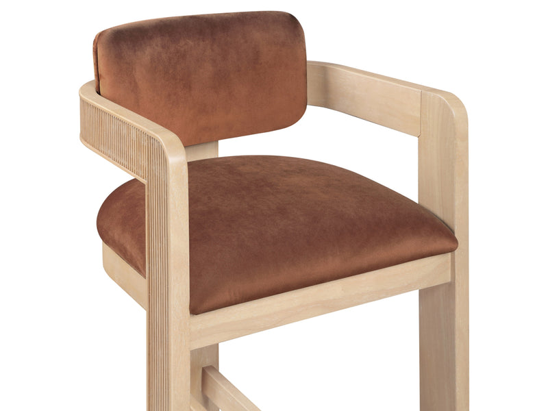 Sacha 20.5" Wide Natural Frame Velvet Bar Stool (Set of 2)