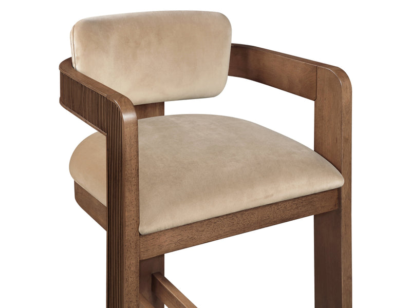 Sacha 20.5" Wide Walnut Frame Velvet Bar Stool (Set of 2)