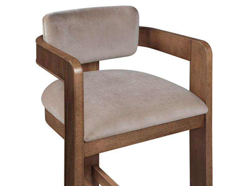 Sacha 20.5" Wide Walnut Frame Velvet Bar Stool (Set of 2)