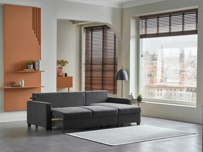 Bellona Istikbal Mocca S 101" Wide Convertible Sleeper Sectional