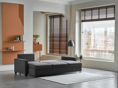 Bellona Istikbal Mocca S 101" Wide Convertible Sleeper Sectional