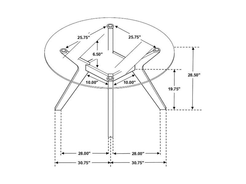 Paxton 48" Wide Round Glass Top Dining Table