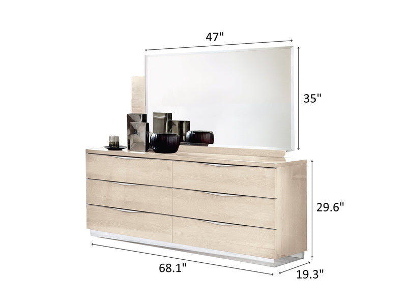 Platinum Legno Betullia 68.1" Wide 6 Drawer Double Dresser With Mirror