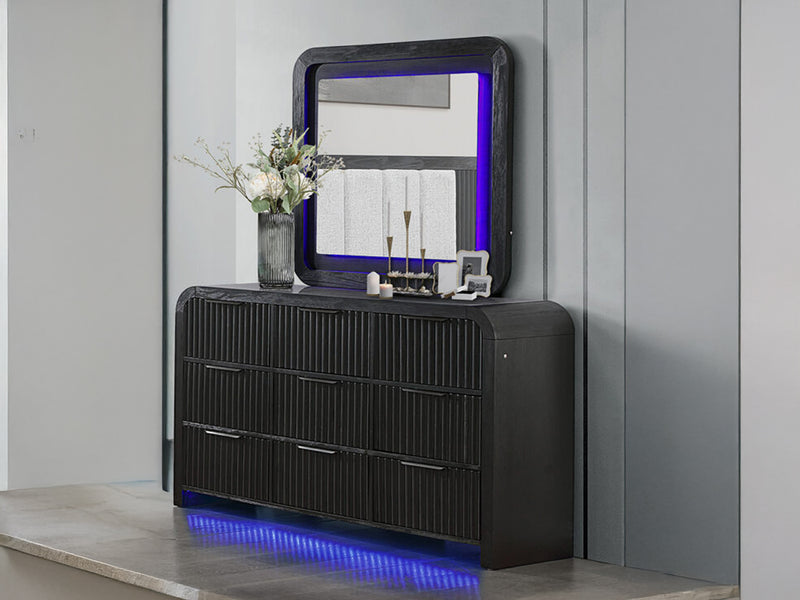 Beckett 63.2" Wide 9 Drawer Built-in LED Dresser With Mirror