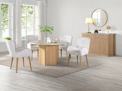 Qwin 52" Wide Marble Top Round Dining Table