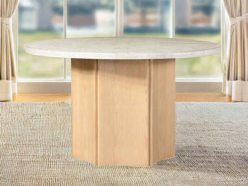 Qwin 52" Wide Marble Top Round Dining Table