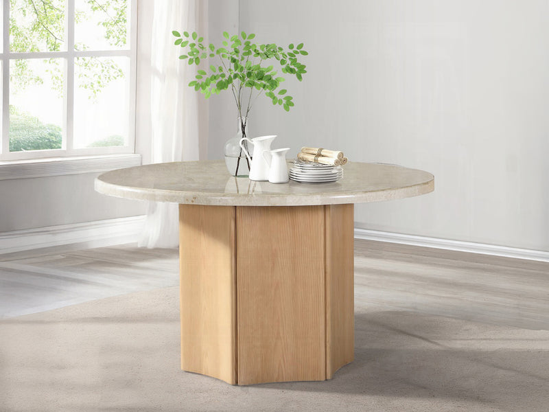 Qwin 52" Wide Marble Top Round Dining Table