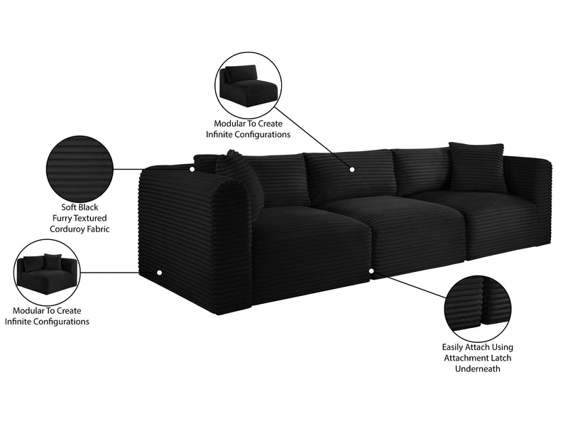 Shaggy 109" Wide 3 Piece Modular Sofa