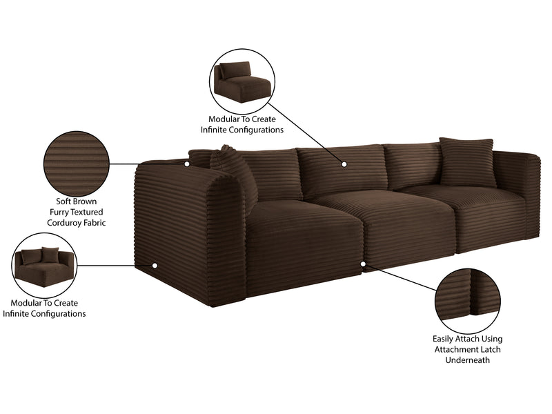 Shaggy 109" Wide 3 Piece Modular Sofa