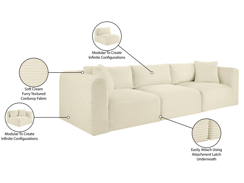 Shaggy 109" Wide 3 Piece Modular Sofa