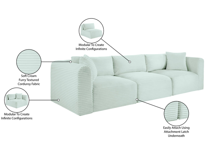 Shaggy 109" Wide 3 Piece Modular Sofa