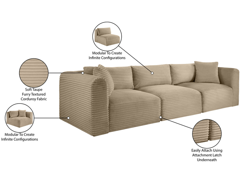 Shaggy 109" Wide 3 Piece Modular Sofa